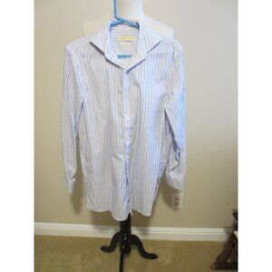 Michael Kors Mens Non-Iron Blue & White Striped Dress Shirt 15.5 32/33
